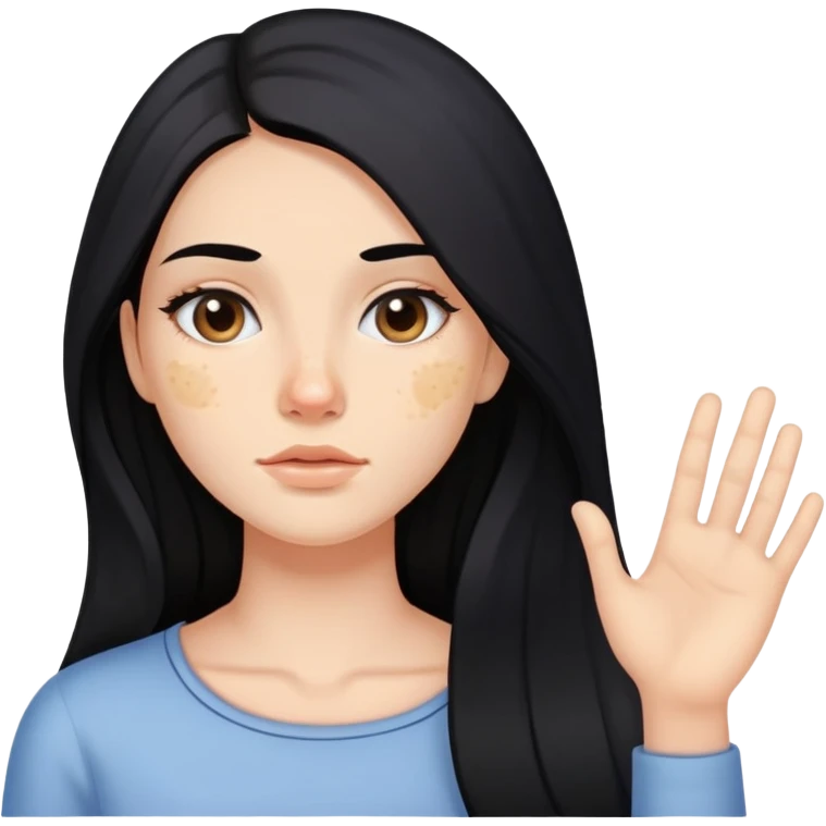 woman with acne-prone skin, long black hair and natural makeup emoji