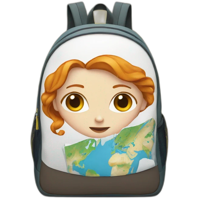 Ginger White woman backpack with the eyes and the map emoji