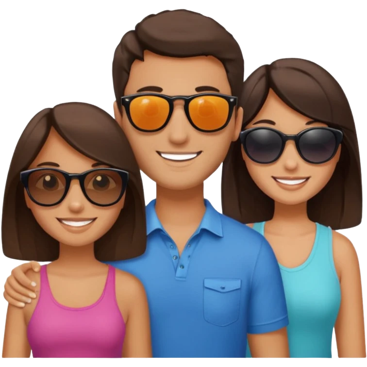 Throuple brunettes 2 girls 1 guy emoji