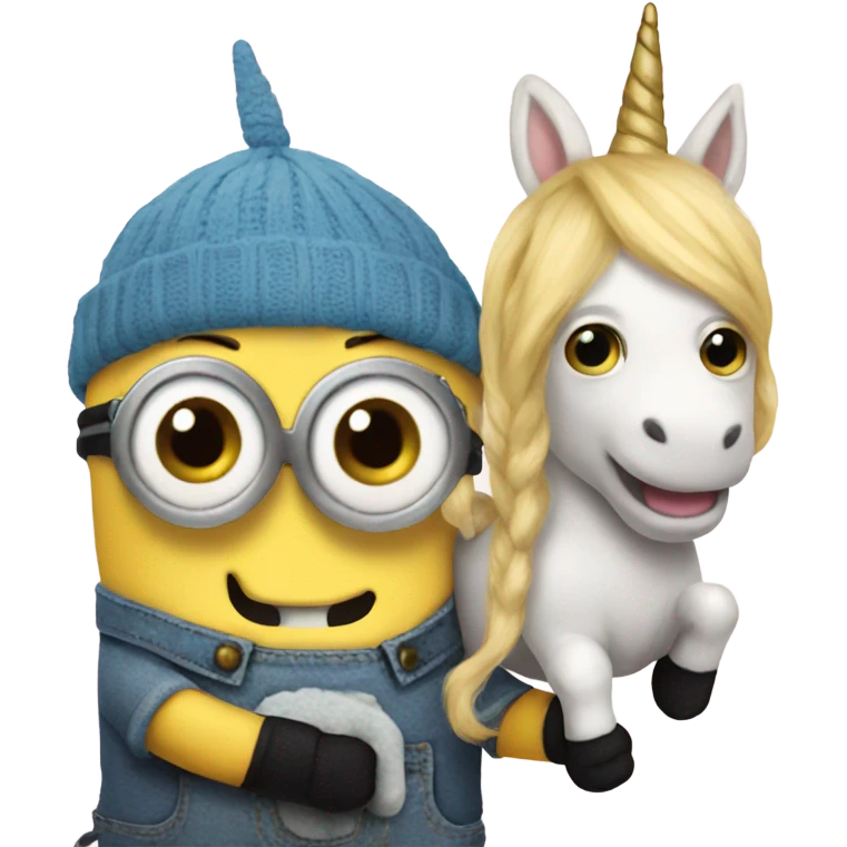 Minion holding a unicorn plushie emoji