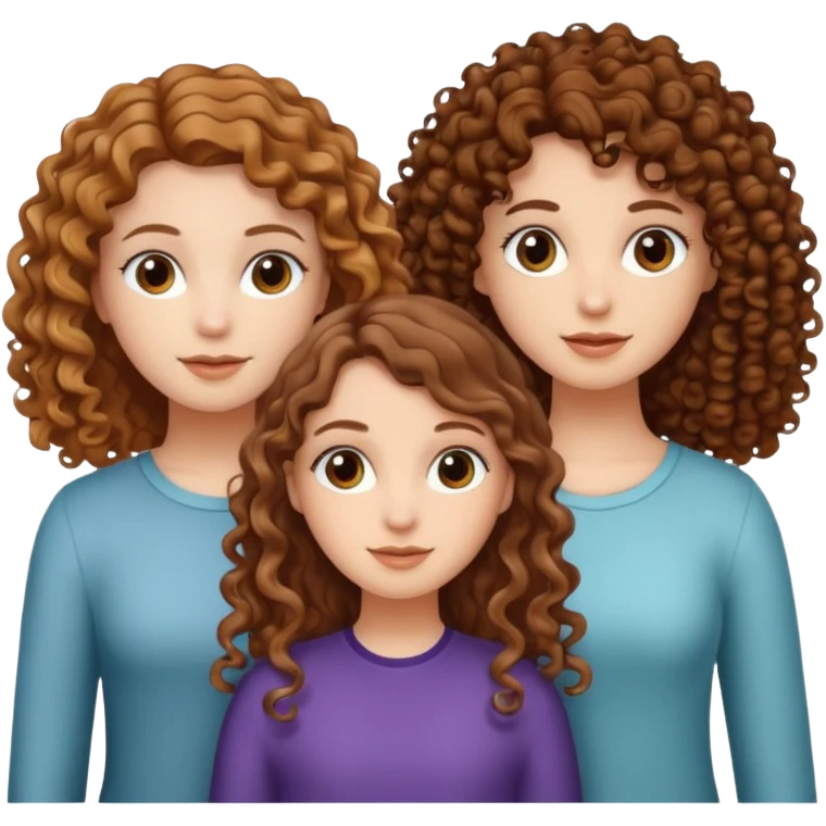 Three white girls, all of off this with brown hair but one whit straight one whit curly and one whit very curly emoji