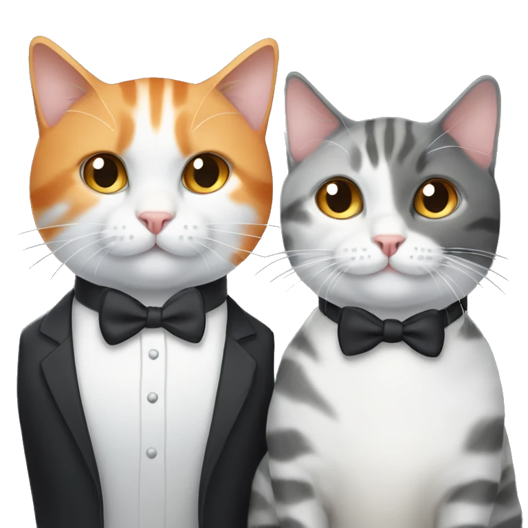 Three cats one tuxedo, one gray tabby, and one orange and white. emoji