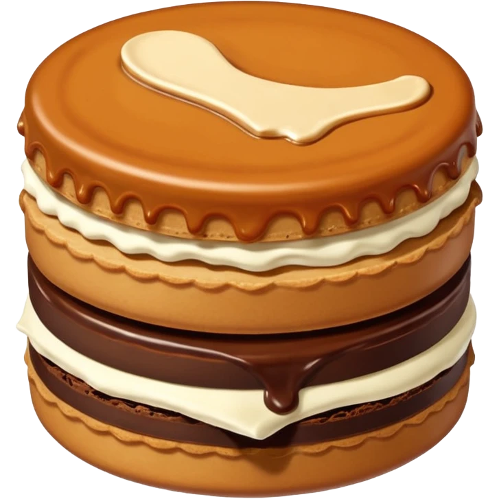 alfajor típico relleno de dulce de leche y cubierto de chocolate, mordido emoji