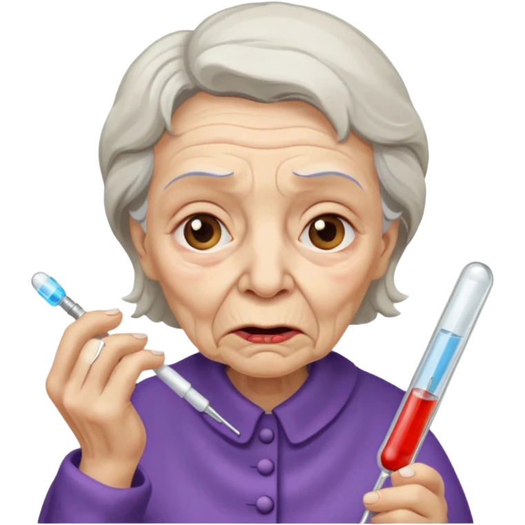 sick old woman with thermometer on her mouth emoji