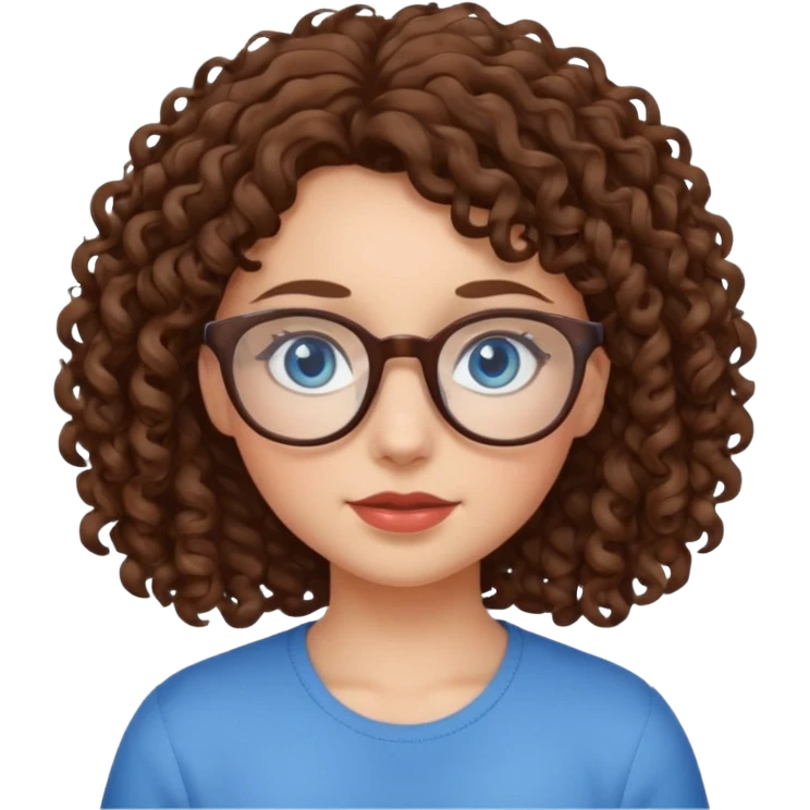 Girl with curly brown hair, blue eyes, and glasses  emoji