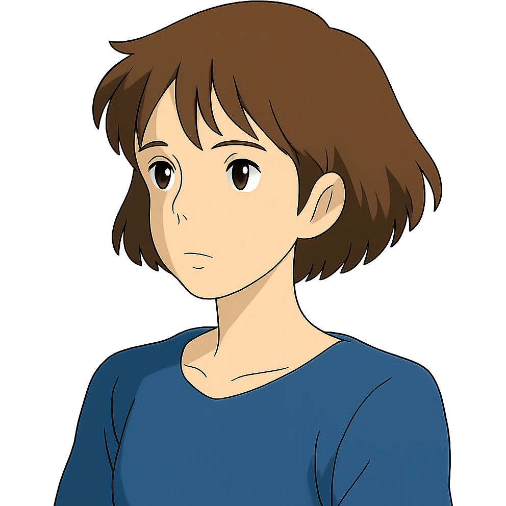 woman with short brown hair in ghibli style emoji