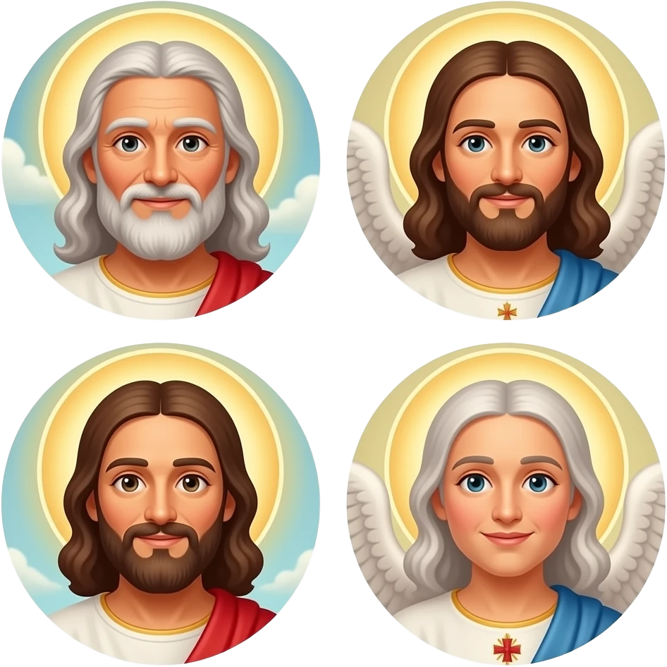 An old man in the sky as God with a loving look on his face , Jesus and the Holy Spirit emoji