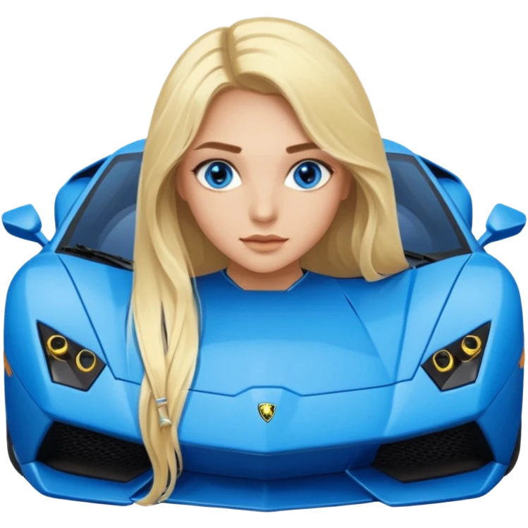 Blauer Lamborghini mit einem Mädchen mit sehr lamgem blonden Haaren und latina make up und blauen Himmel Augen emoji