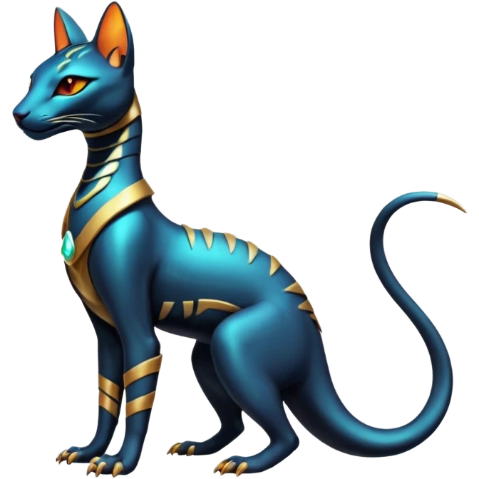 Futuristic Ethereal Beautiful Salandit-Bastet-Fakémon-hybrid-creature (full body)  emoji