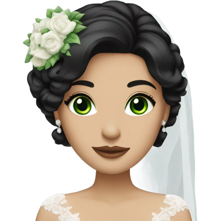 Beautiful bride with black hair green eyes  emoji