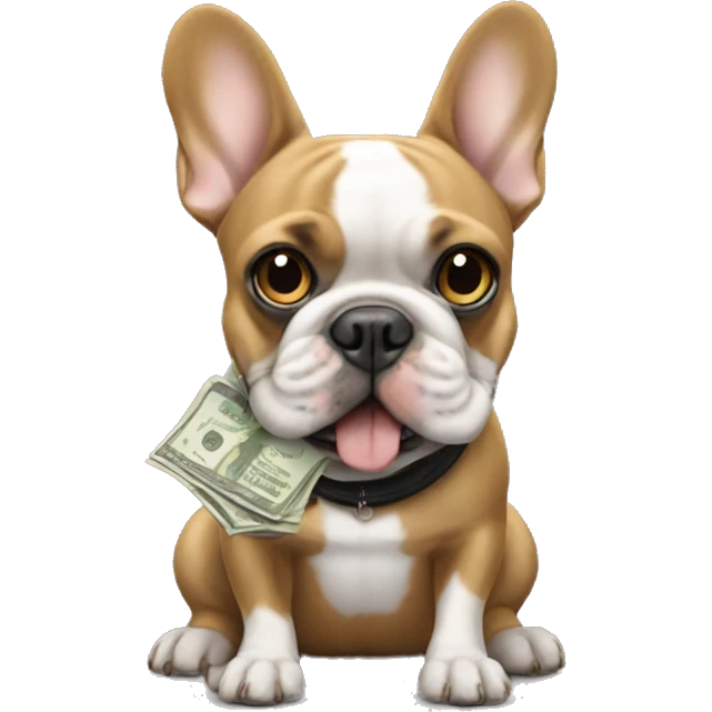 Black-and-tan French bulldog paying money emoji