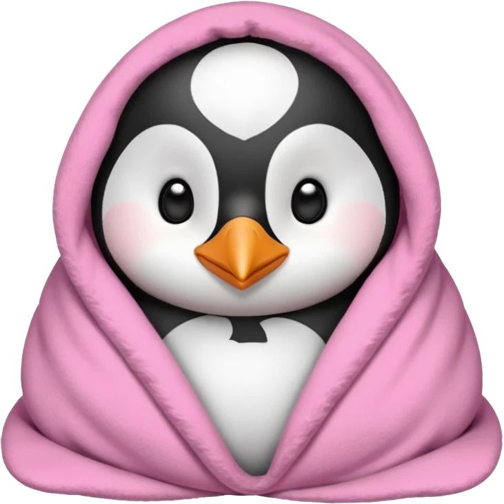 A cute penguin snuggled in a pink blanket  emoji