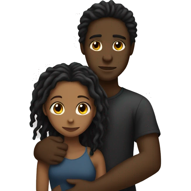 Brown girl with wavy hair hugging black boy who has dreads  emoji