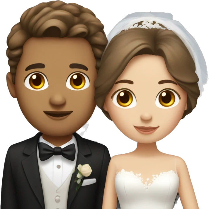 Bride and groom with brown hair, brown eyes, and light skin emoji
