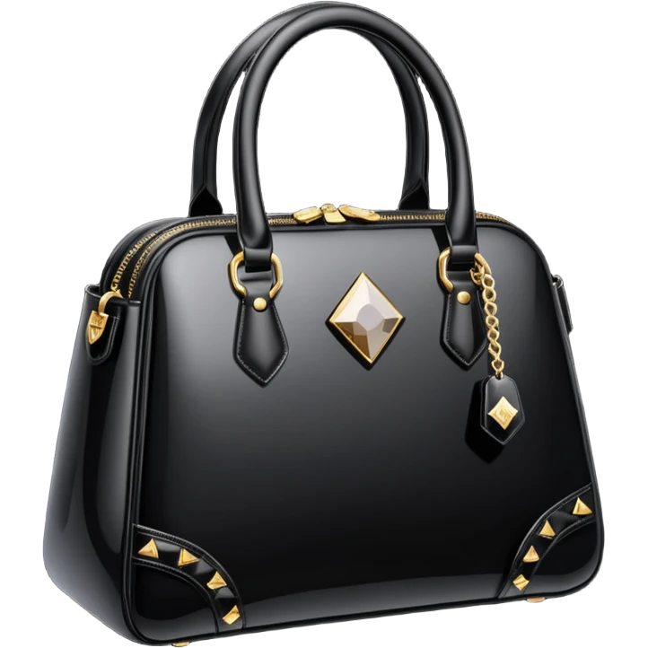 Realistic detailed black luxury bag made from black diamond with the name Riko on the front emoji