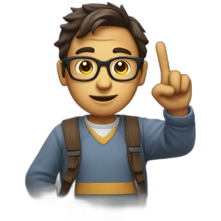nerd raising his finger to say something nerdy emoji