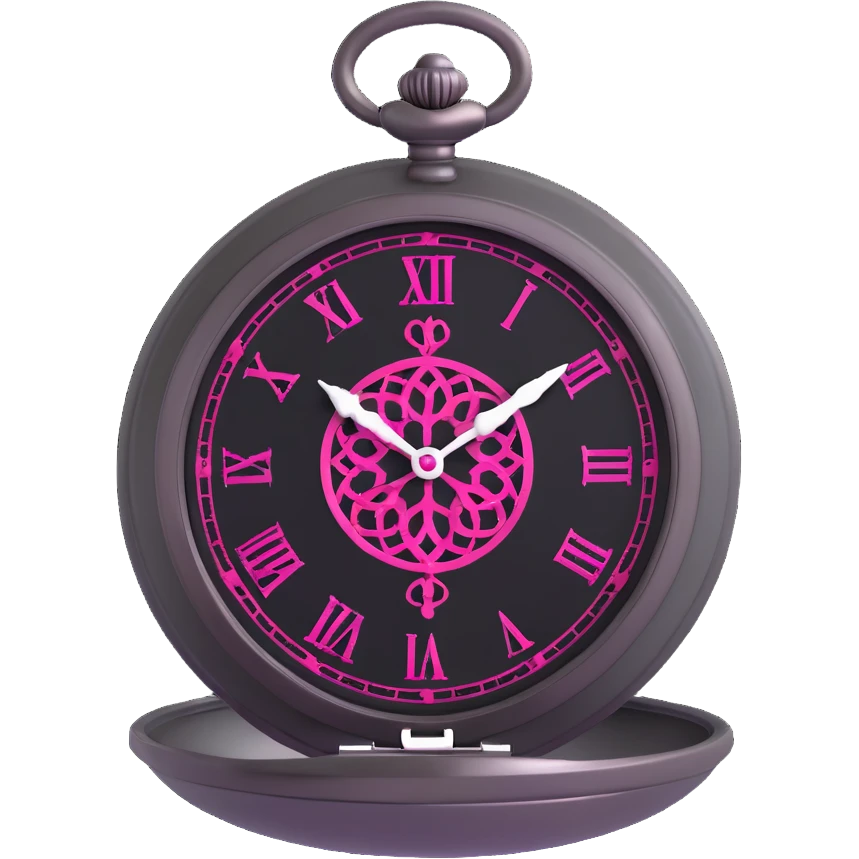 minimal 3D gothic pocket watch with pink accent, simple and mysterious emoji