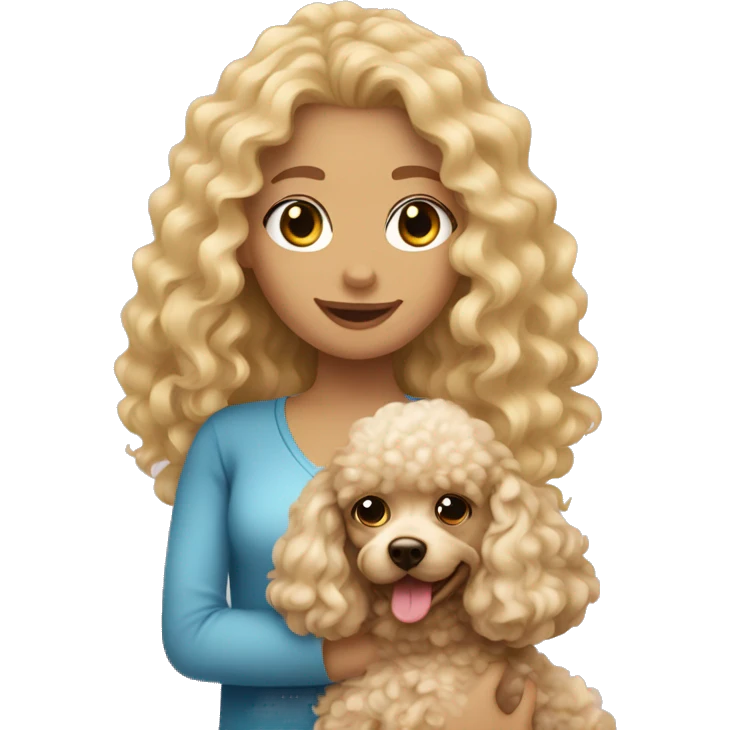 blonde long curly hair girl holding a cute poodle dog emoji