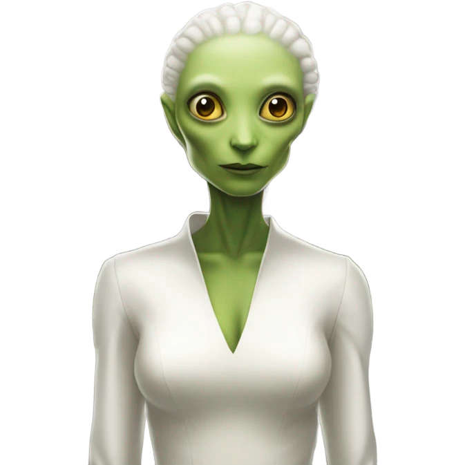  in front of his house, a Reptilian alien woman, in white dress, emoji