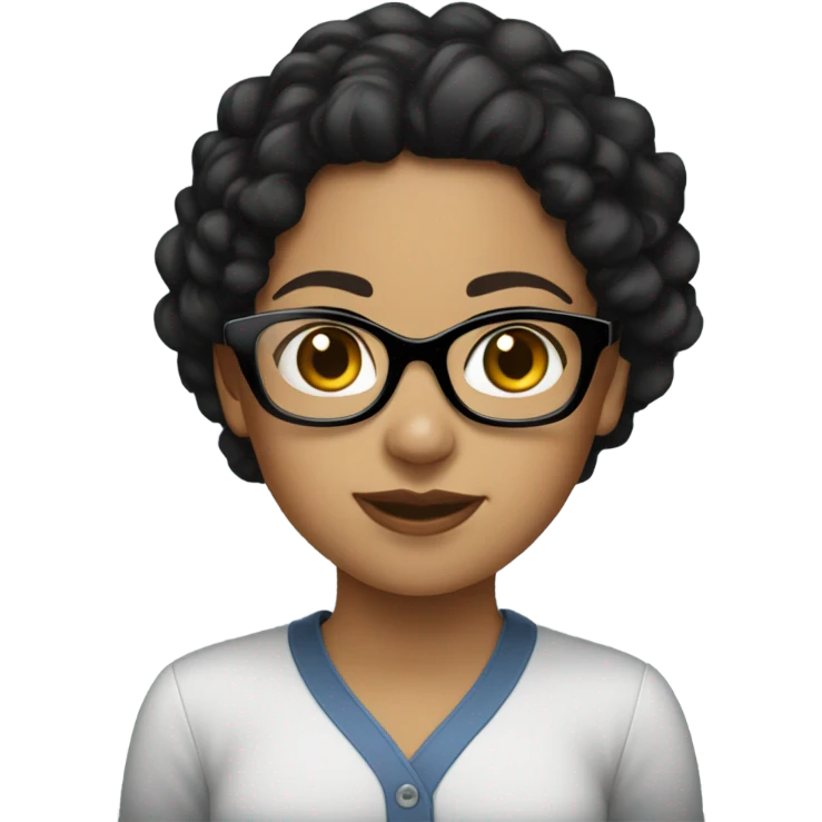 Hispanic girl with black curly hair and black glasses emoji