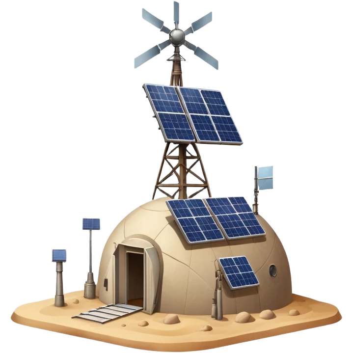 Desert outpost with solar panels and antennas emoji