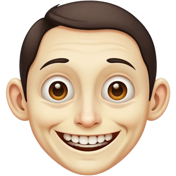 Creepy dimple filled face smiling ear to ear  very distorted  emoji