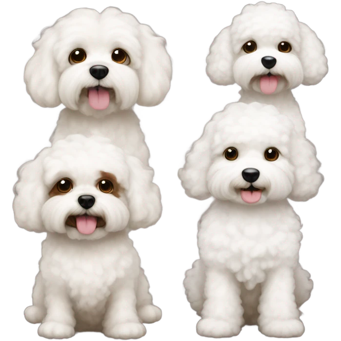 3 dogs - 2 bichons, 1 brown cavapoochon with white patch on its chest emoji