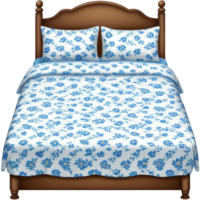 vintage bed with white & blue floral sheets emoji