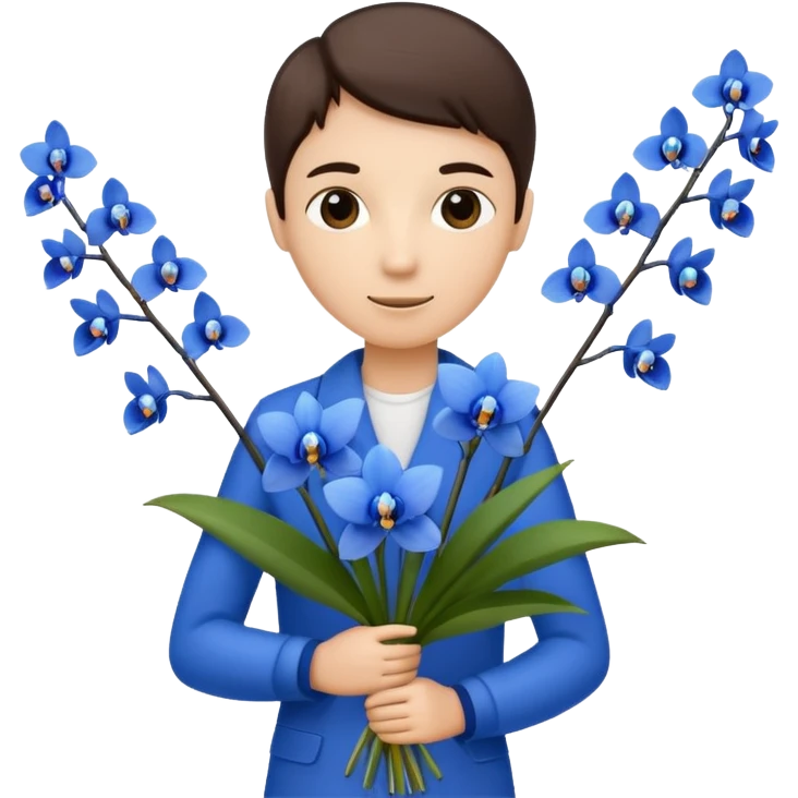 A stick figure holding a bouquet of blue orchids emoji