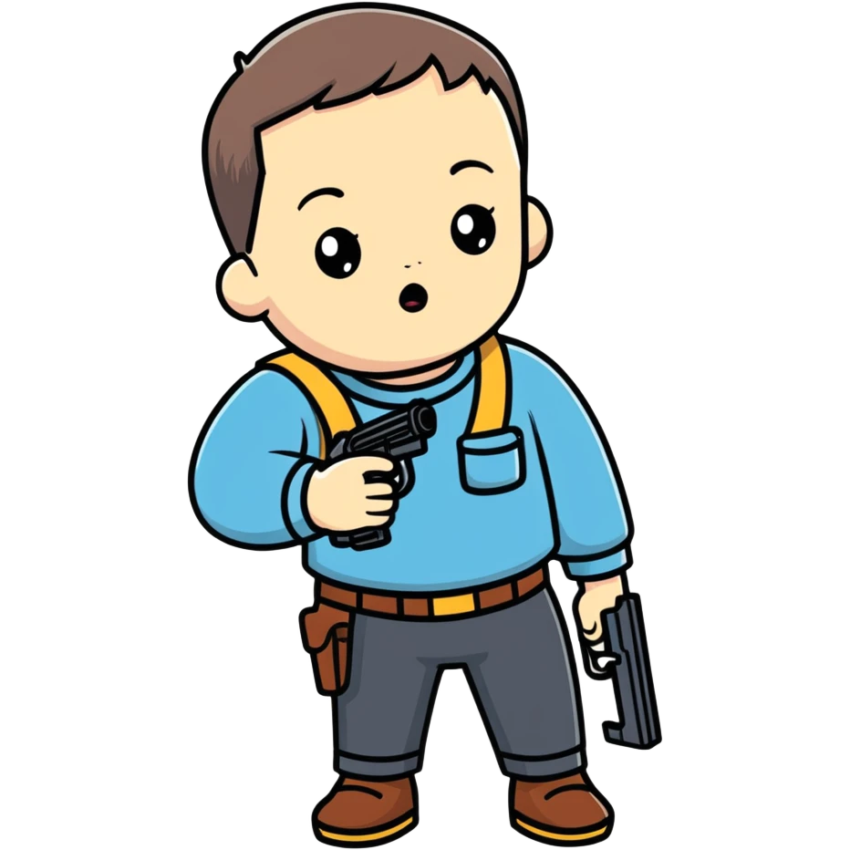 Kid with down syndrome holding a gun emoji