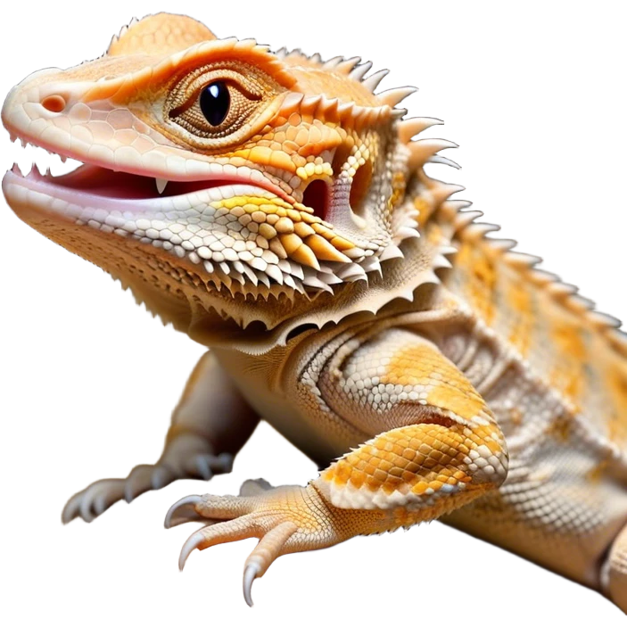 Cinematic Cute Yawning Bearded Dragon Portrait Emoji, Head tilted slightly with a dramatic, wide-open yawn, showcasing a soft, textured scaled hide with its spiky beard partially drooped and eyes barely open in drowsy contentment, Simplified yet irresistibly adorable features, highly detailed, glowing with a soft, cozy glow, high shine, relaxed yet expressive, stylized with a touch of reptilian whimsy, bright and endearing, soft glowing outline, capturing the essence of a sleepy yet affectionate dragon, so drowsy it feels like it could stretch out of the screen and curl up for a nap! emoji