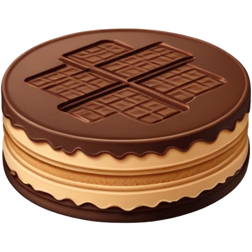 round chocolate wafer covered in chocolate with peanut butter cream filling emoji
