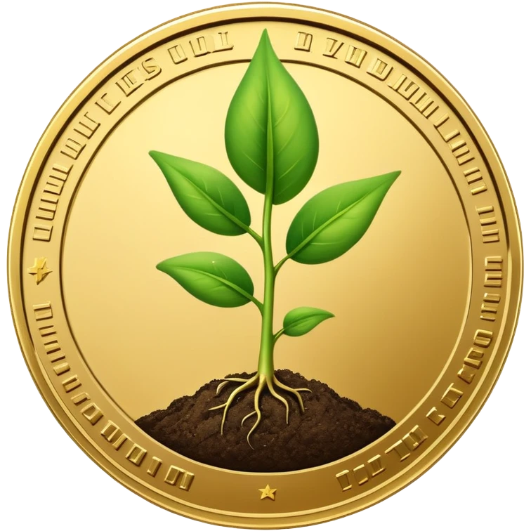 A dollar coin with a seedling growing emoji