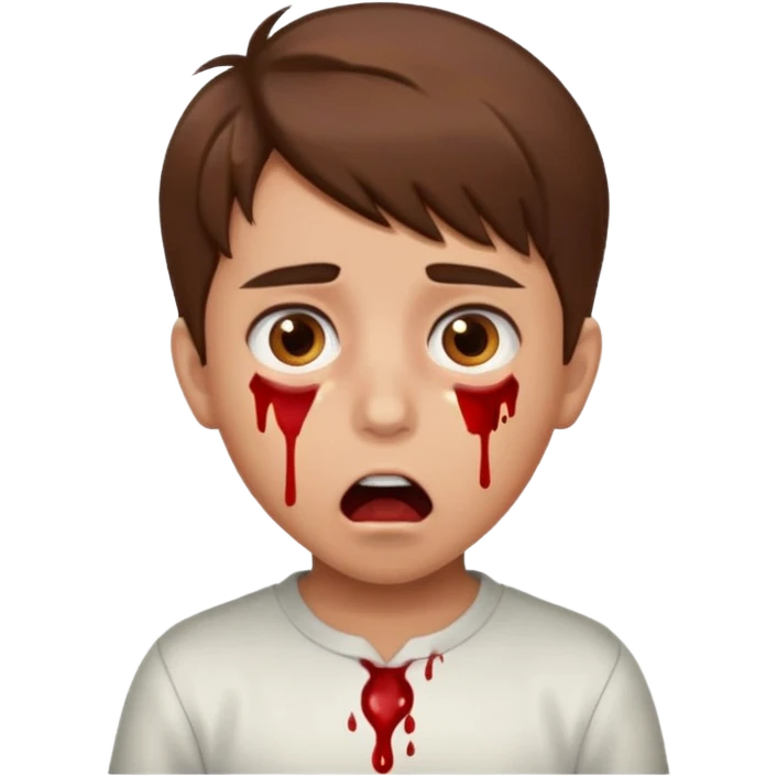boy with brown hair and brown eyes who is supriced because he just ate pussy and he’s got blood on his mouth  emoji