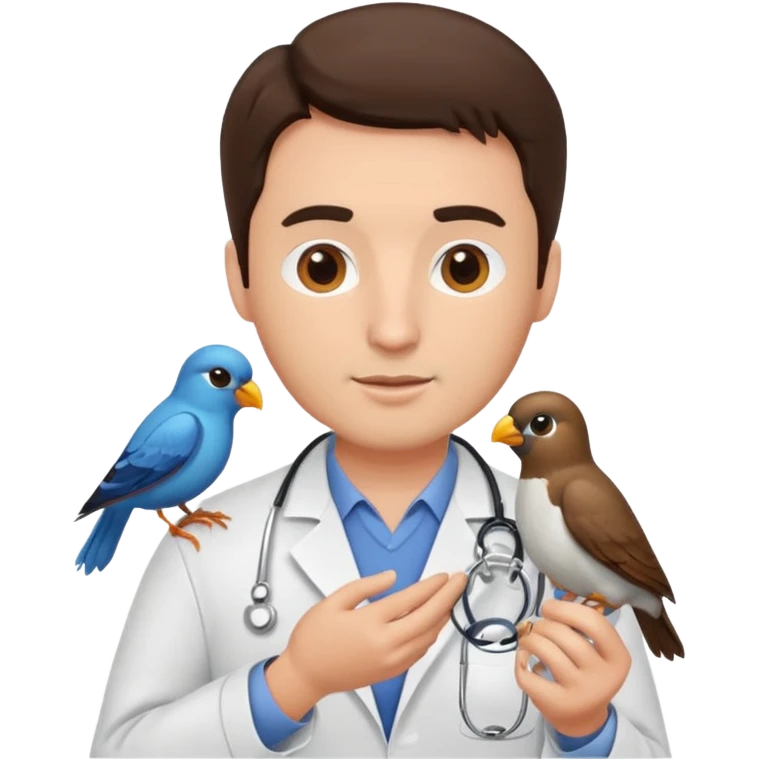 brunette man veterinarian with bird emoji