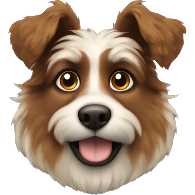 Brown and black hairy dog with curly tail and big ears emoji