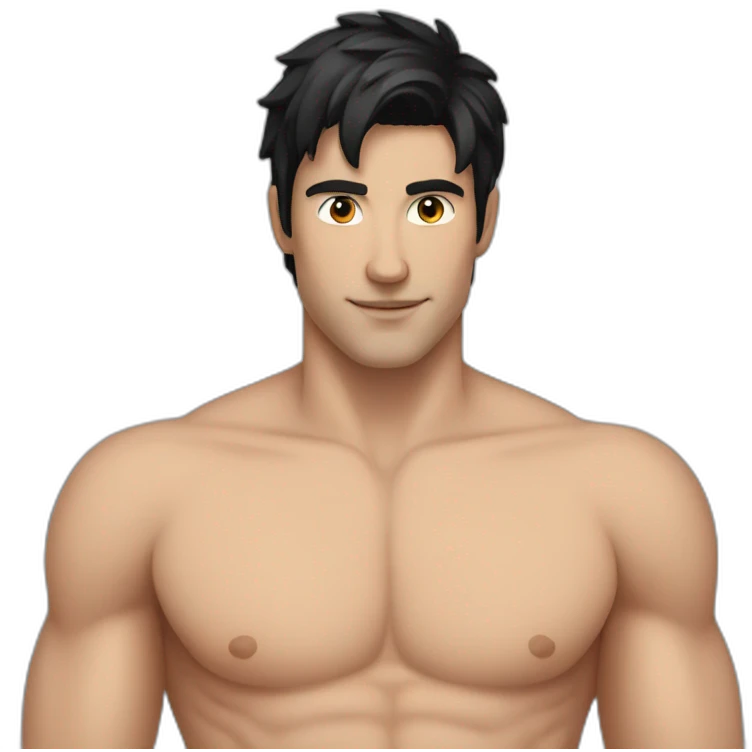 A shirtless white guy with black hair emoji
