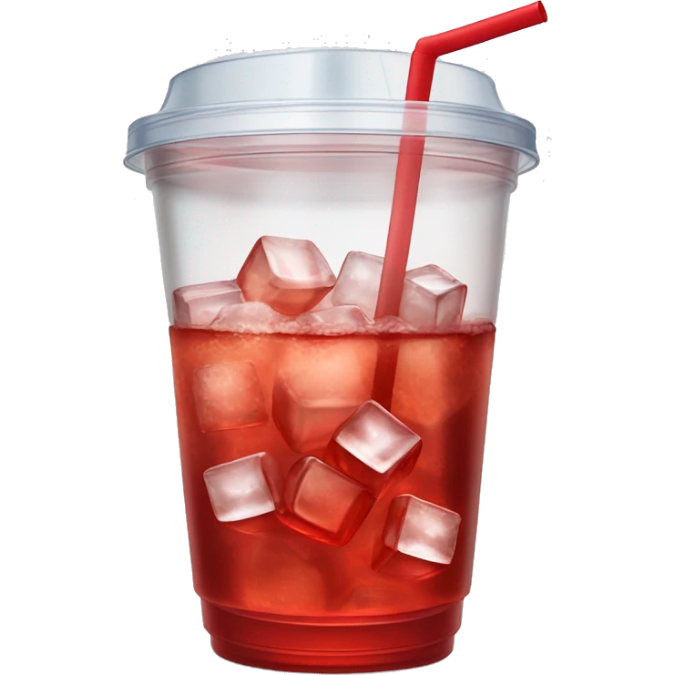 Realistic see through plastic cup and lid with half full Transluscent red soda,straw and large ice cubes inside. emoji