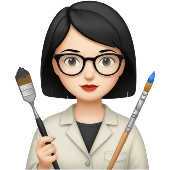 MUJER BLANCA, CABELLO CORTO COLOR NEGRO, USA LENTES Y ES PINTORA emoji
