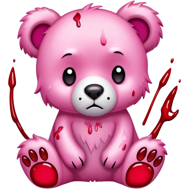 Pink gloomy bear blood smudges with paw claw emoji