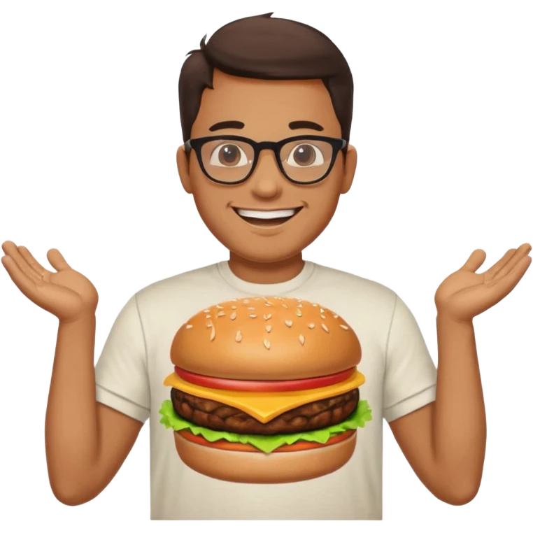 Man with Glasses & Burger – smiling guy in T-shirt, holding big burger with both hands.




































 emoji