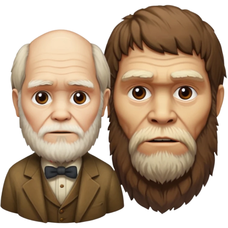 Charles Darwim atanding next to a Neandertal. emoji