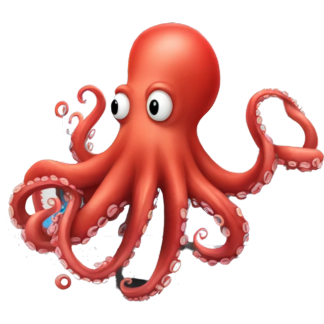 red cartoon octopus typing on a computer emoji