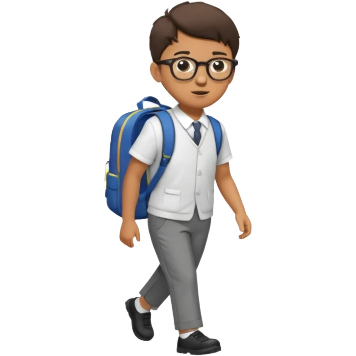 Boy with glasses walking to  in  uniform and backpack, full body emoji