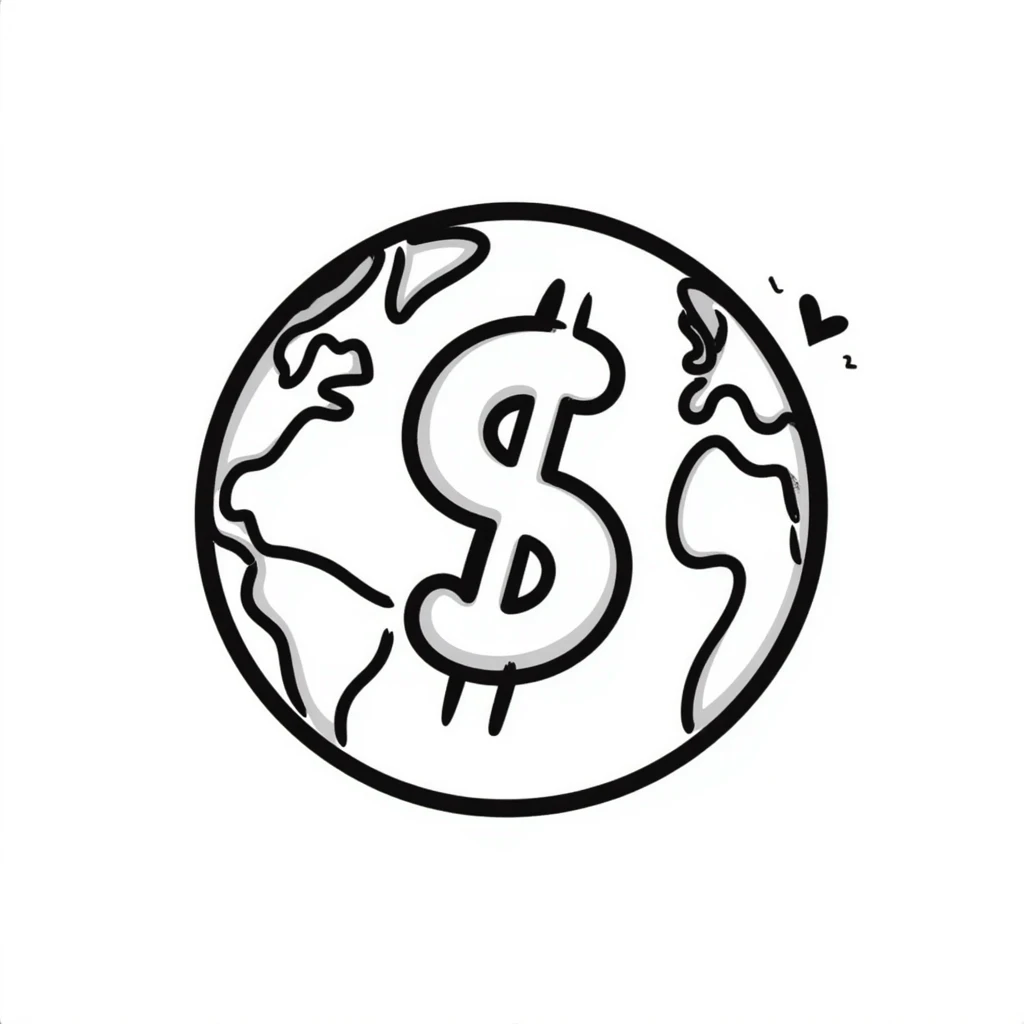 a globe with a dollar sign, hand drawn doodle style emoji