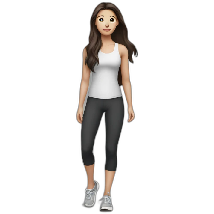 Short brunette, leggings, walking shoes, athletic, long hair emoji