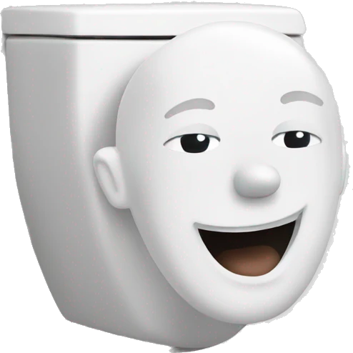 A white toilet with bald man head smiling coming out emoji