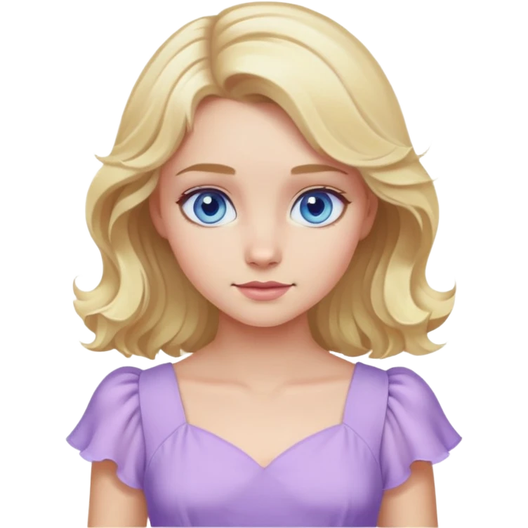 blonde girl with blue eyes and slight wavy hair wearing a lilac dress emoji