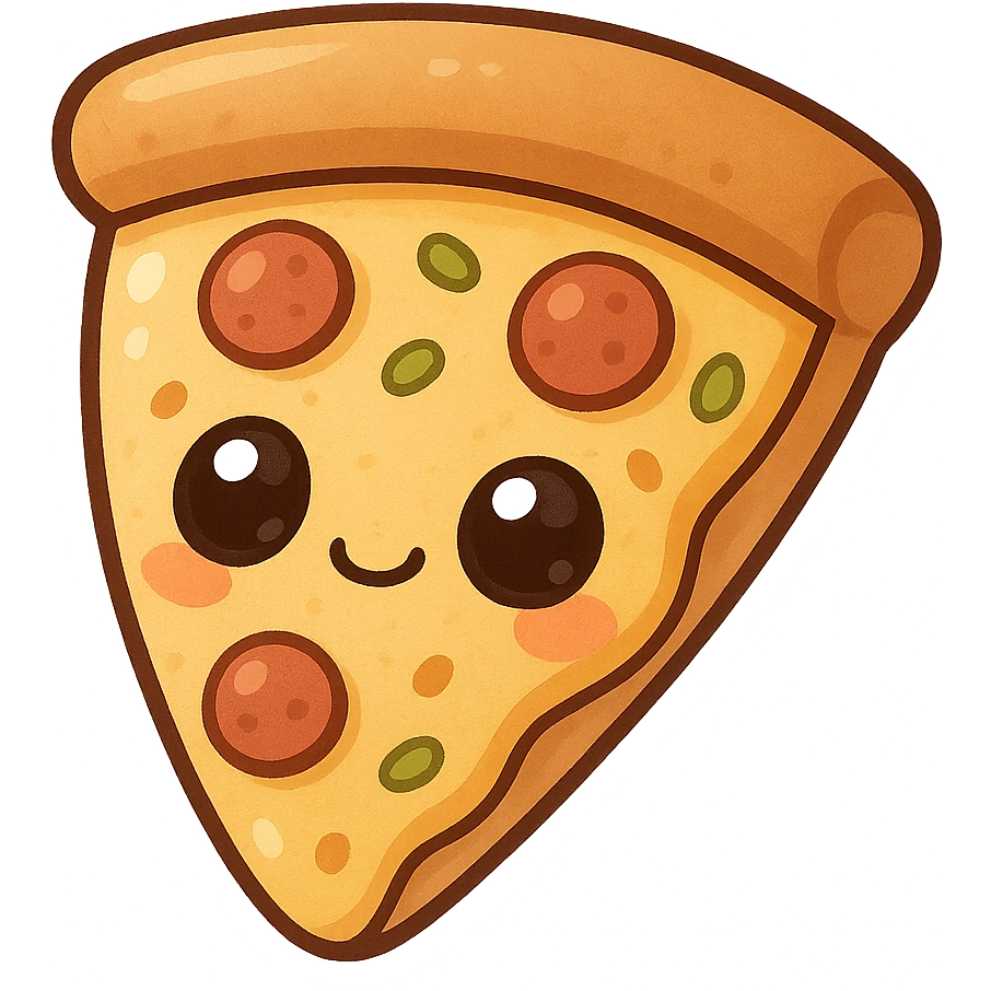 a cute slice of pizza with big eyes, chibi sticker style emoji