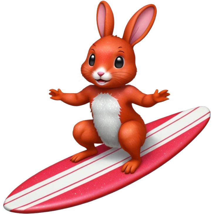 Surfing rabbit Happy Red Glitter  emoji